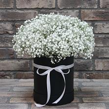 Цветочная композиция из Гипсофила в шляпной коробке в Жилине